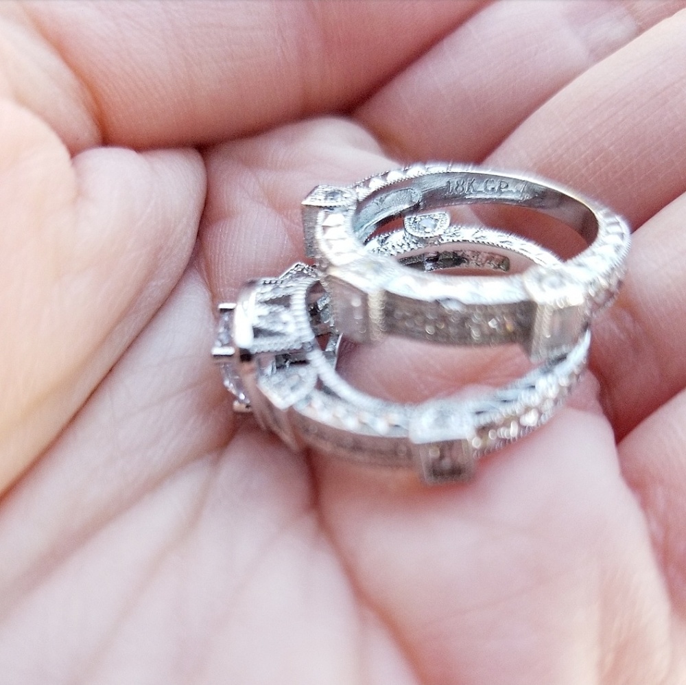 💎NEW💎 18K WHITE GOLD PLATED ART DECO BRIDAL SET - Picture 8 of 8